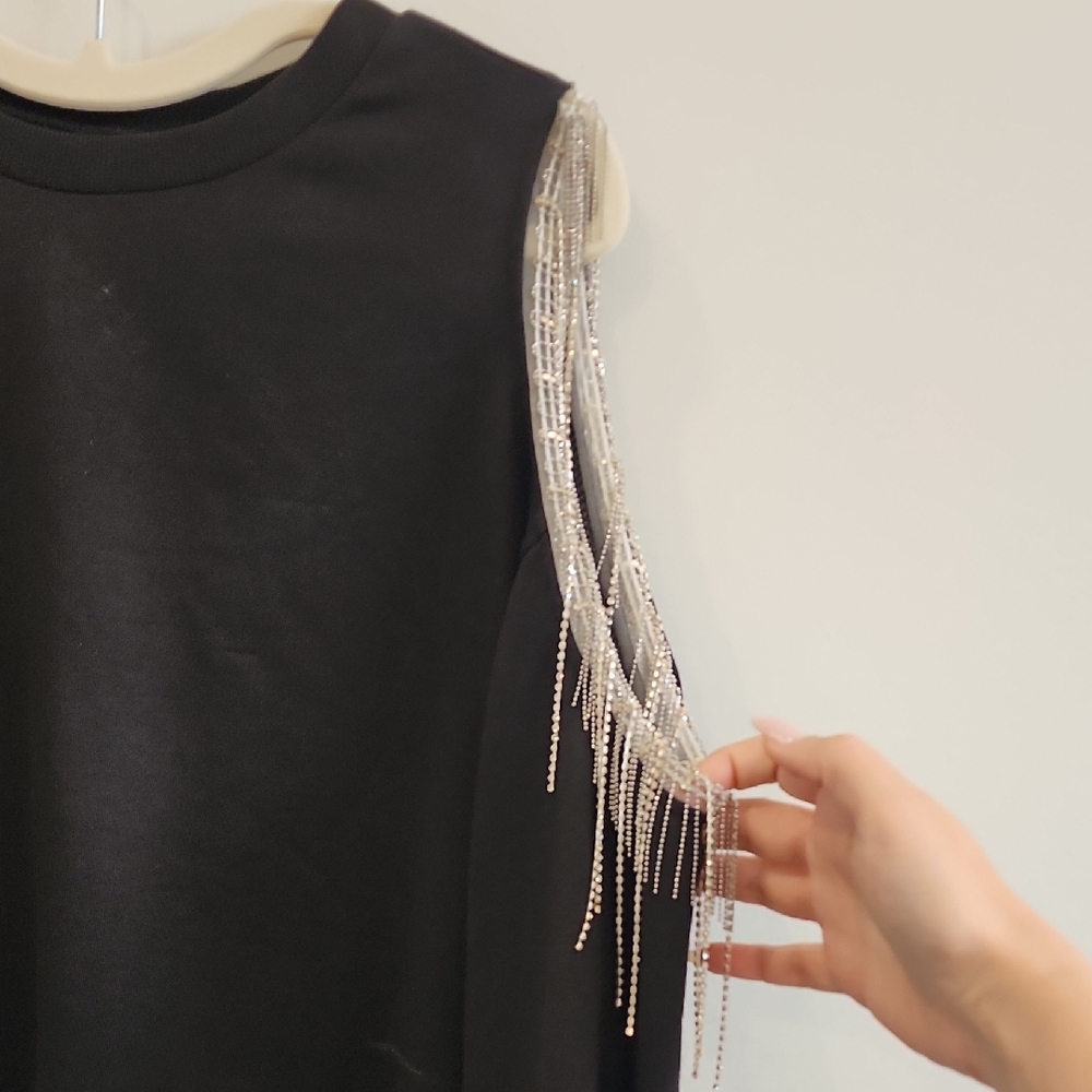 SHEIN Black Sweater with Silver Fringe